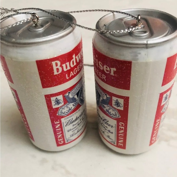 Budweiser Beer Can Christmas Ornaments set of 2 NEW - Picture 4 of 5